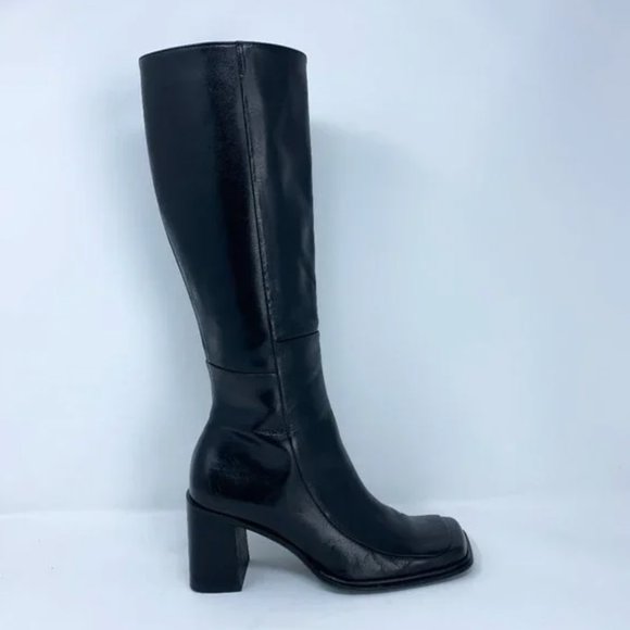 Miista Shoes - Vintage Y2K Black Leather Chunky Heeled Boots Made in Brazil
